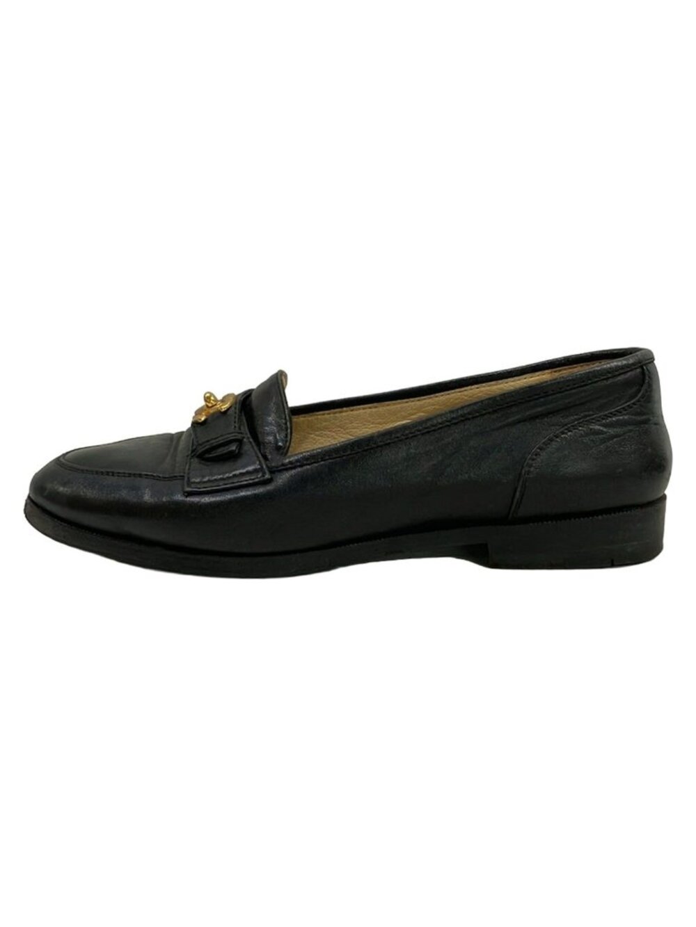 Chanel Loafers Black Gold CC Logo Leather